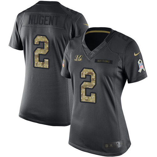 Women's Limited Mike Nugent Nike Jersey Black - #2 2016 Salute to Service NFL Cincinnati Bengals